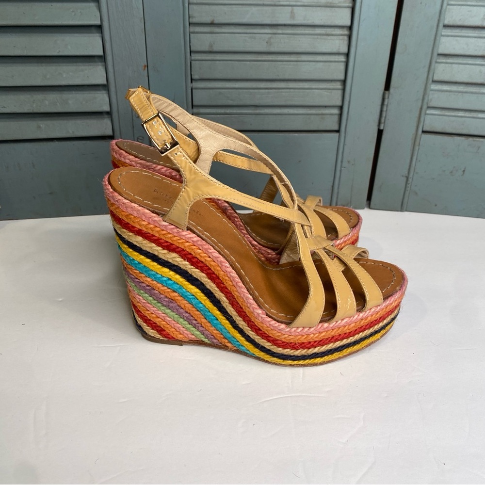 Kate Spade Lindsay Rainbow Espadrille Raffia & Leather Wedge Heel Sandals Size 6 - Picture 5 of 12